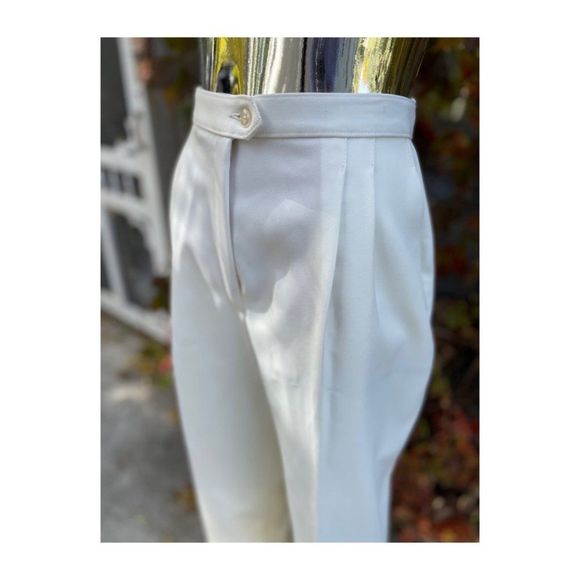 Vintage 90s Ivory Trousers High Waist Pants Pleat Front Minimalist Coastal Sz 18 - Picture 4 of 8